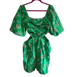 A‎ New Day Large Green Floral Off-the-Shoulder Smocked Cut Out Bubble Dress
